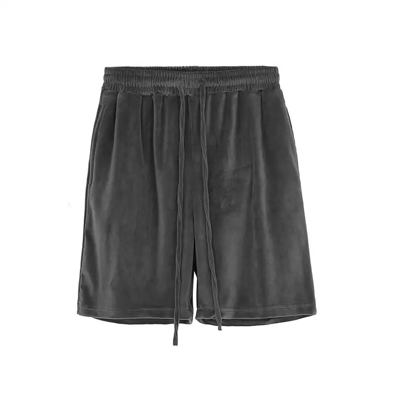 Men's Large Size Sports Casual Velvet Shorts Trendy Summer High Street Loose Hip Hop Elastic Waist Drawstring Five-point Pants 3