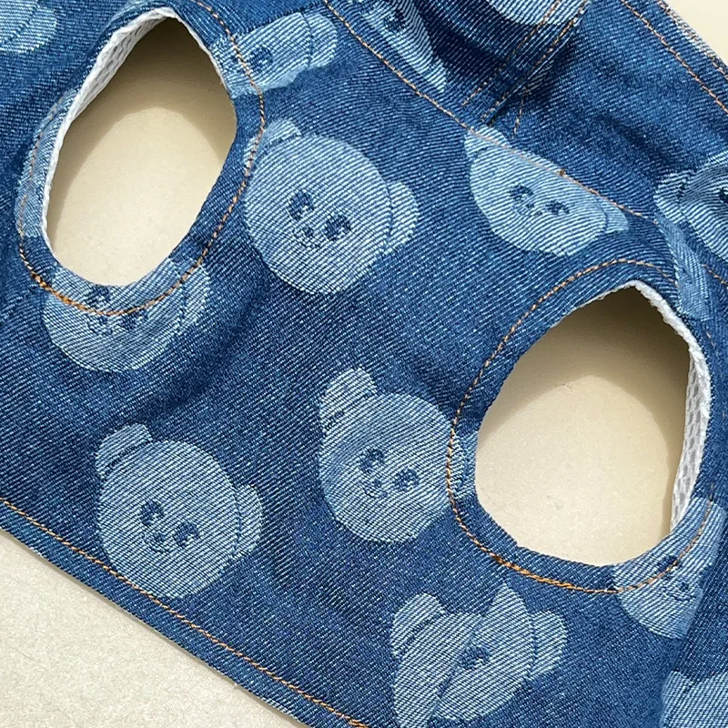 Denim Dog Harness And Collar Set With Leash, Cute Blue Puppy Vest_voghion.com