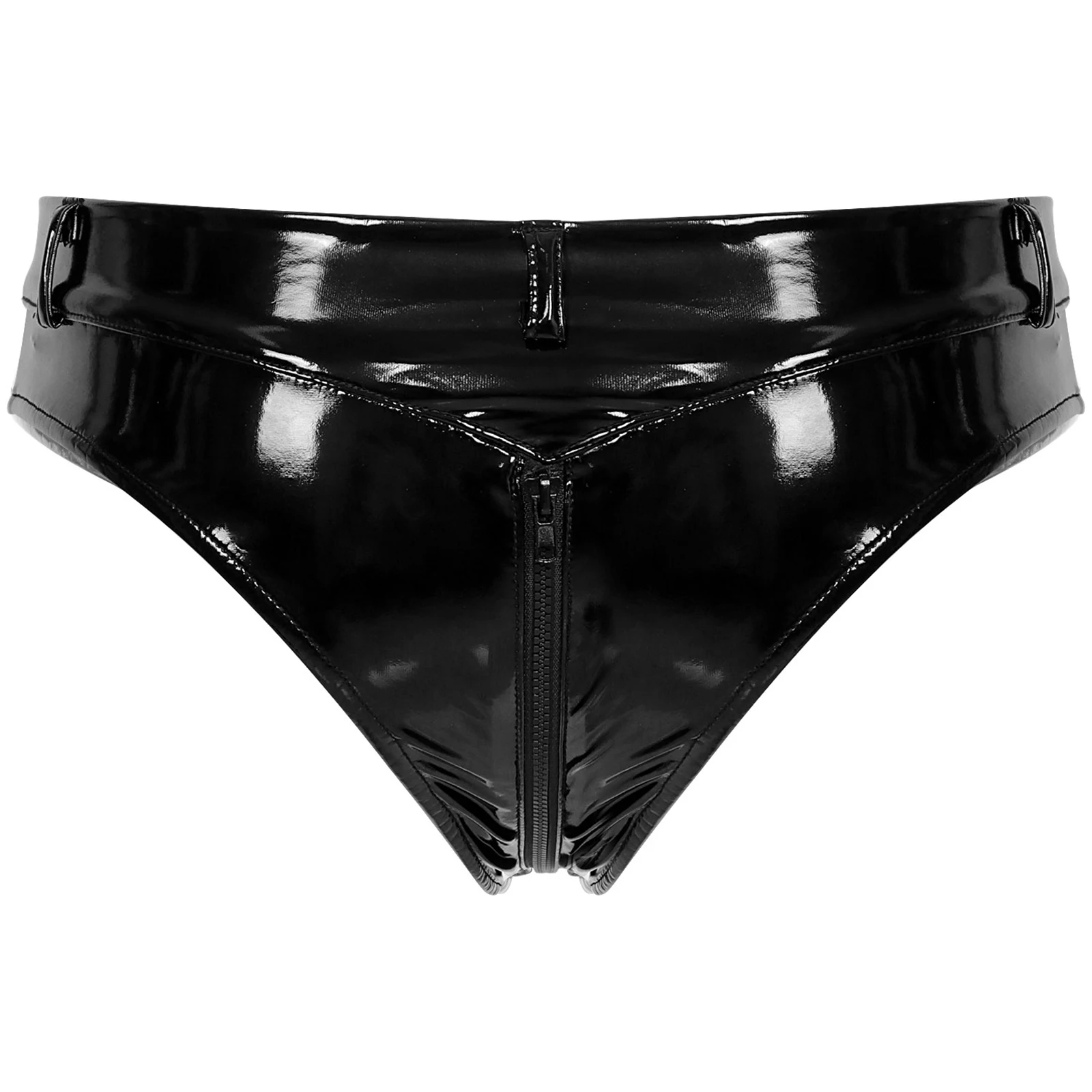 Womens Sexy Patent Leather Briefs Panties Wet Look Zipper Crotch Booty  Shorts Underwear Hot Pants Pole Dance Clubwear