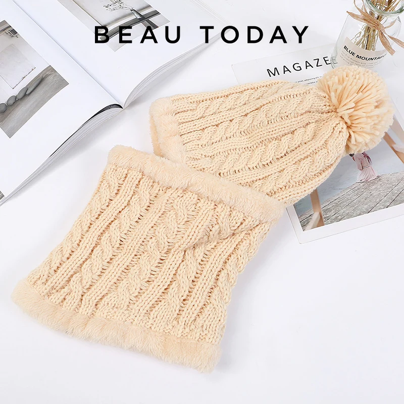

BeauToday Warm Hat Women Mixed Colors Protection Beanies Female Winter Knitted Hooded Neck Collar Earflap Caps Handmade H6S