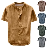 Short Sleeve Shirt Linen Tops Sexy Men Clothing 2022 Summer Solid Color Casual Pullover Single-breasted Sexy Mens Blouse