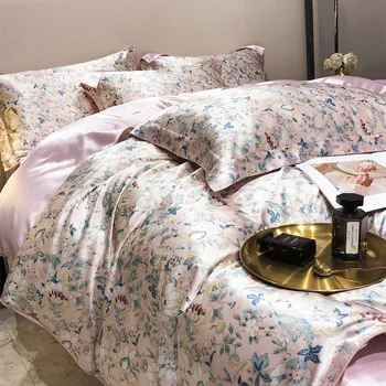 Luxury Blending Mulberry Silk Bedding Set with Duvet Cover Bed Sheet Pillowcase Double Couple Single Summer Blanket Cover Sheets 1