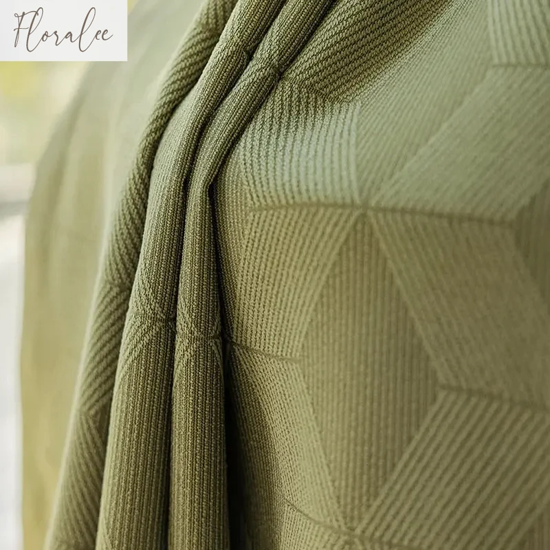 Chenille Blackout Curtains for Living Dining Room Bedroom Light Luxury French Matcha Green Sun Protection Home Decoration Custom 2