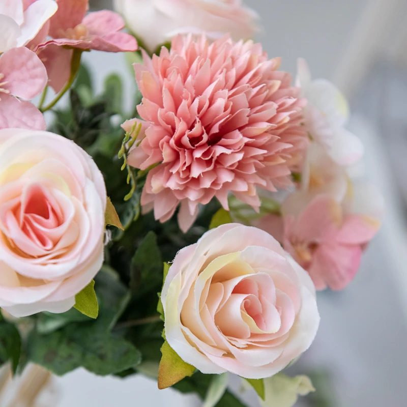Künstliche Blume Rose Chrysantheme Seide Brautstrauß Hochzeit Outdoor Garten Festival Home Zimmer Vase Tisch Diy Geschenk Auto Dekor – Detail 5