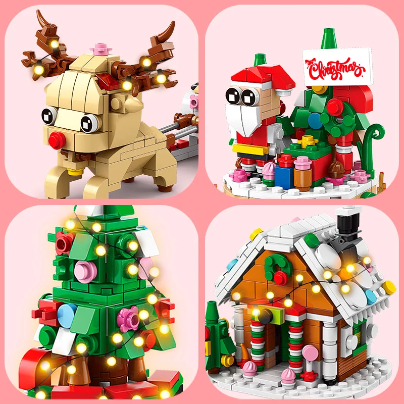 6 In 1 Upgraded Christmas Series Building Blocks Set With Light Creative Winter Village House DIY Bricks Toys For Kids Xmas Gift 4