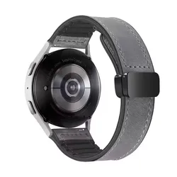Premium Leather Silicone Magnetic Wrist Strap - 22mm Band for 22mm (Grey)