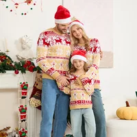2025 Winter Cartoon Print Mom Dad Kids Matching Outfits Christmas Sweater Full Sleeve Soft Knitwear Cute Jumper Xmas Family Look 1