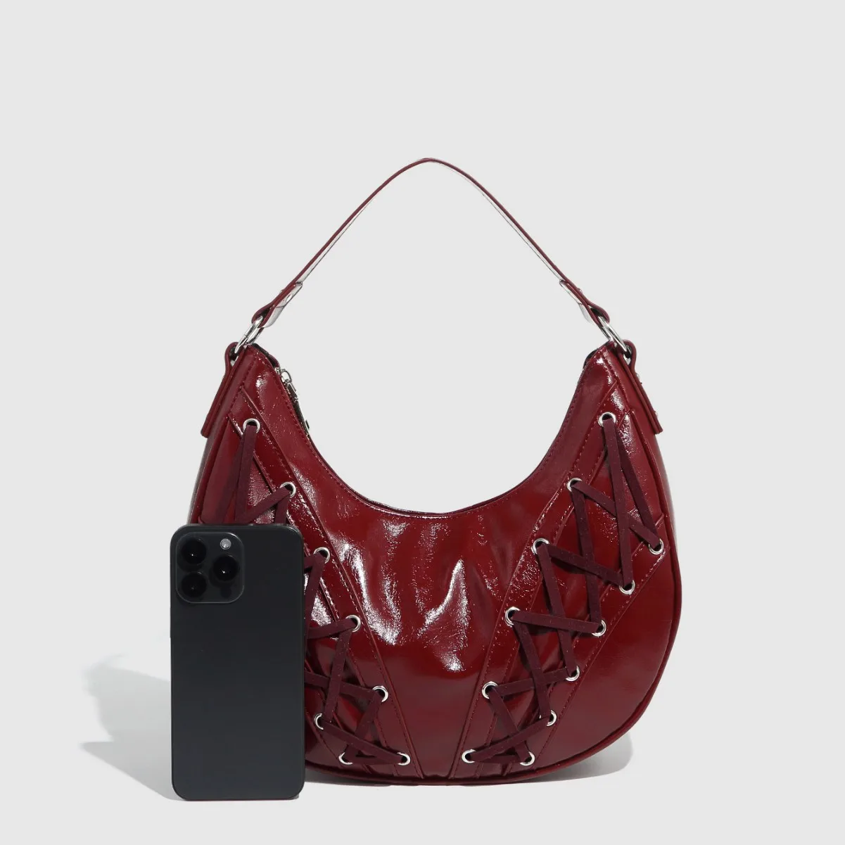 Women Crescent Shoulder Bag Simple Tote Purse Large Capacity PU  Bow Handbag Adjustable Strap Zip Closure Y2K Dumpling Bag