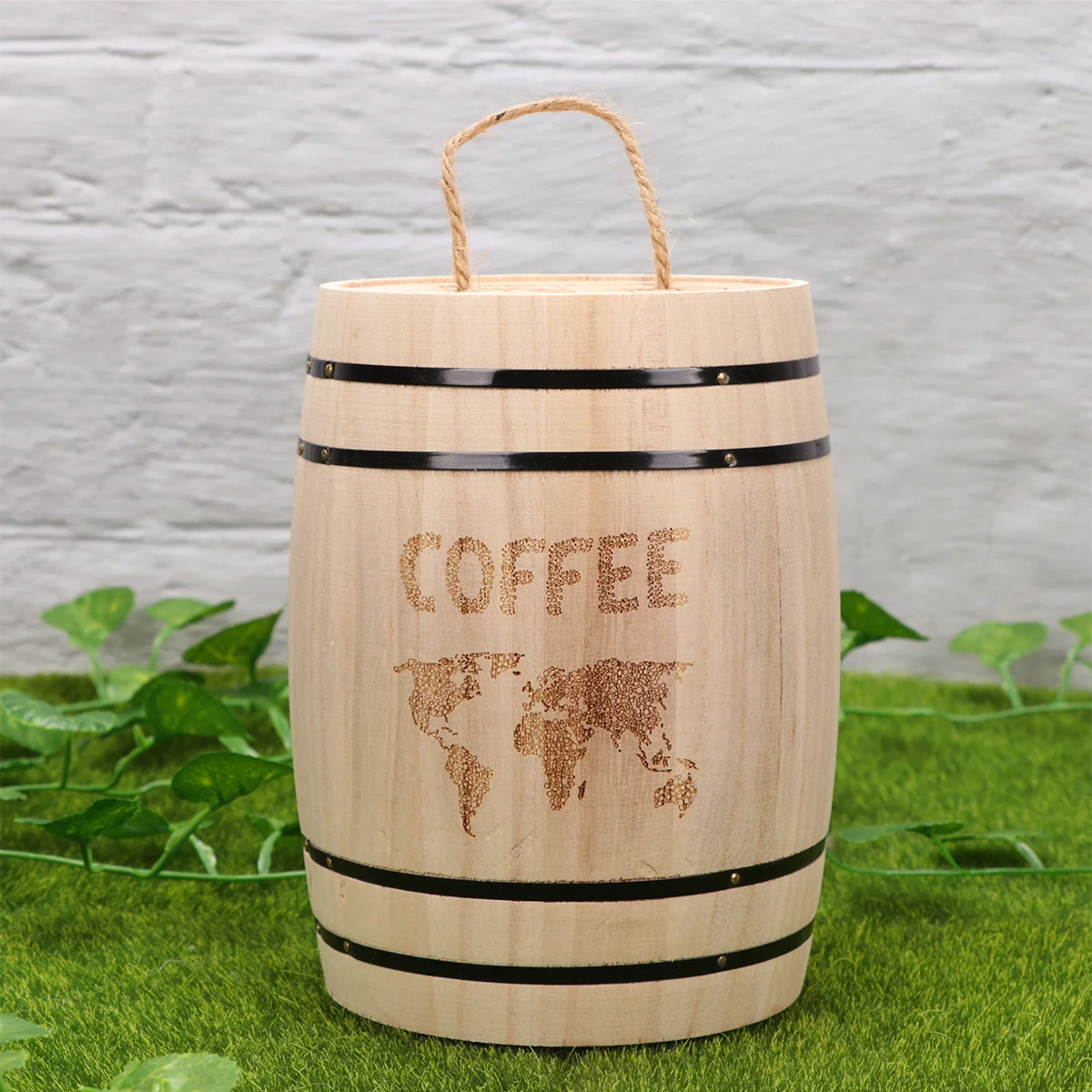 

Wood Barrel Coffee Bean Container Desktop Pen Cup Makeup Brush Holder Rustic Flower Planter Container Water Wishing Well