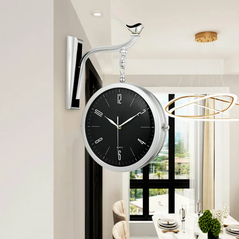 

Large Nordic Creative Wall Clock Two-sided Living Room Decoration Clock Mechanism Rose Gold Silent Clocks Undefined Gift Zegary