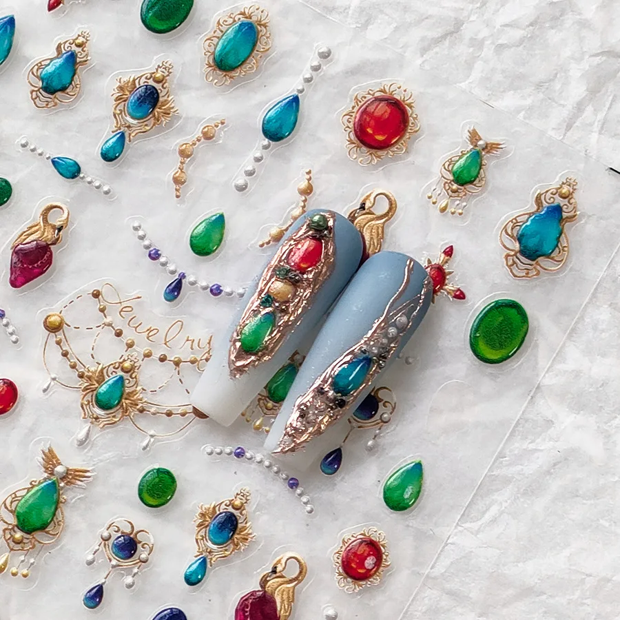 1Pc Gemstones Design Nail Sticker Decalcomanie Luxury Jewel Gems Decalcomanie Adesive 3D Nail Art Sticker Decorazione Manicure