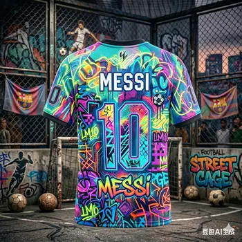Kids Unisex Messi #10 Graffiti Football Soccer T-Shirt Breathable Quick Dry Children Sportswear Training Fan Commemorative Tee 1