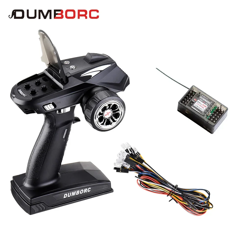 

DUMBORC X4 X6 2.4G 4CH 6CH Transmitter X6FG X6DCG Gyro Receiver LED Light Set for 1/10 1/8 RC Car Crawler Axial SCX10 D90 Boat