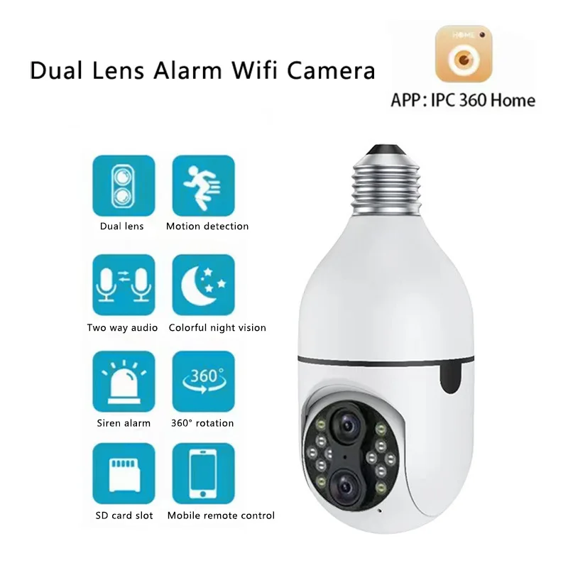 4MP UHD V360pro/IPC360Home/ICsee APP 10X Zoom Dual Lens E27 PTZ IP Dome Camera AI Humanoid Full Color Home Security Baby Monitor