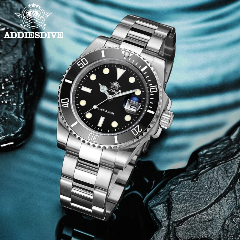 ADDIESDIVE Men's Quartz Wristwatch 316L Stainless Steel Ceramic Bezel Super Luminous 200meters Diving Watch Relógio De Quartzo