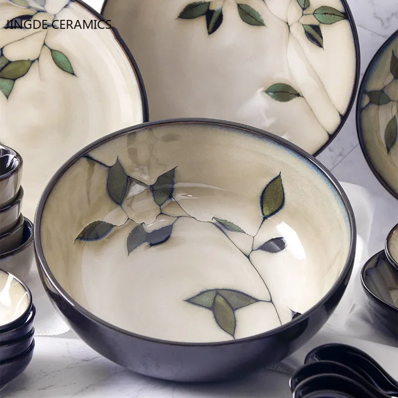 New Japanese and Korean Ceramic Tableware Creative Hand-painted Plate Rice Bowl Soup Bowl Noodle Salad Plate Water Cup