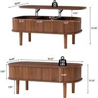 Fluted Lift Top Coffee Table with Hidden Compartment, Fully Assembled Wooden Center Table, Modern Oval Lift Tabletop 2