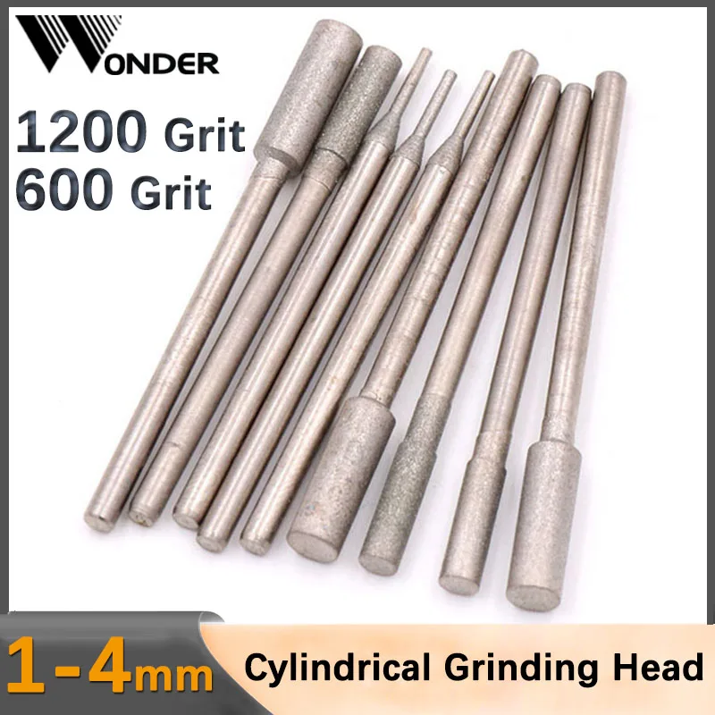 

1-4mm 1200/600 Grit Diamond Coated Cylindrical Polishing Grinding Head Bits Carving Burrs For Jade Agate Rotary Tools A Needle