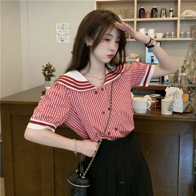 Blusas Sweet Lolita Style Plaid