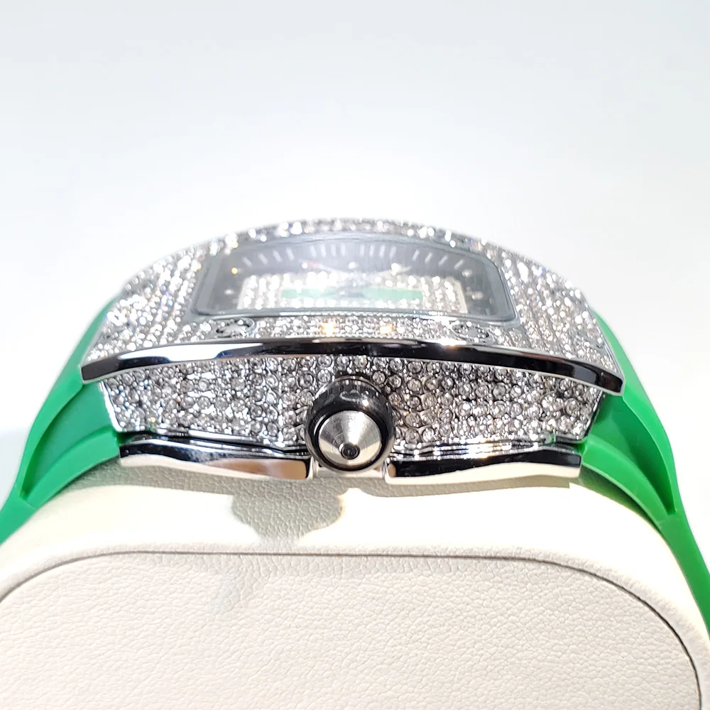 Luxury Diamond Watch For Women Elegant Tonneau Original Design Watches Fashion Ice Out Sport Rubber Strap Waterproof Mille Clock 4