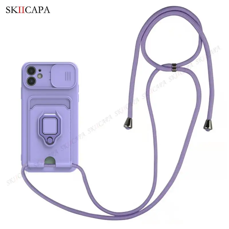 Crossbody Chain Lanyard Slide Case with Wallet Card Slot Cover