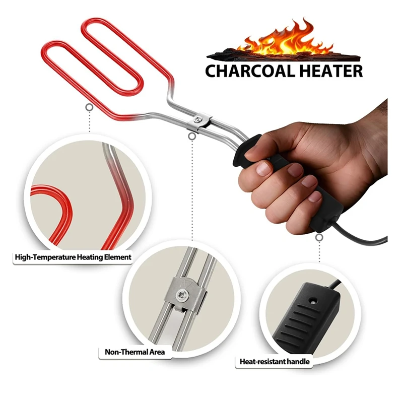 ABKY-Electric Charcoalstarter-Fire Lighter,Durable Stainless Steel 304 Heat Coils With 25 Inch Power Cord US Plug
