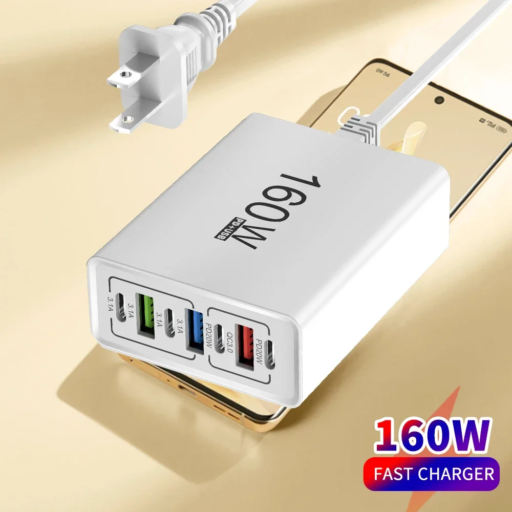 3USB+4Type C Fast Charging USB C Charger with Fast Charging Cables Multi Ports Power Strip Socket Quick Charge 3.0 Wall Adapter