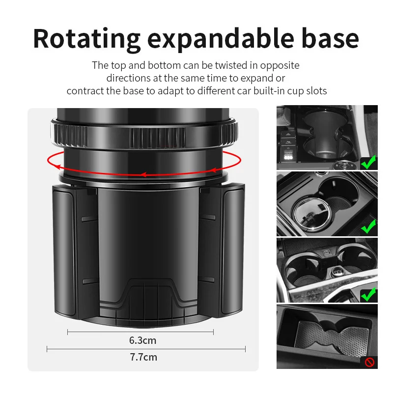 Car Cup Holder Expander Auto Cup Holder Expander Gear Transmission Design Vehicle Adjustable Base For Water Bottle
