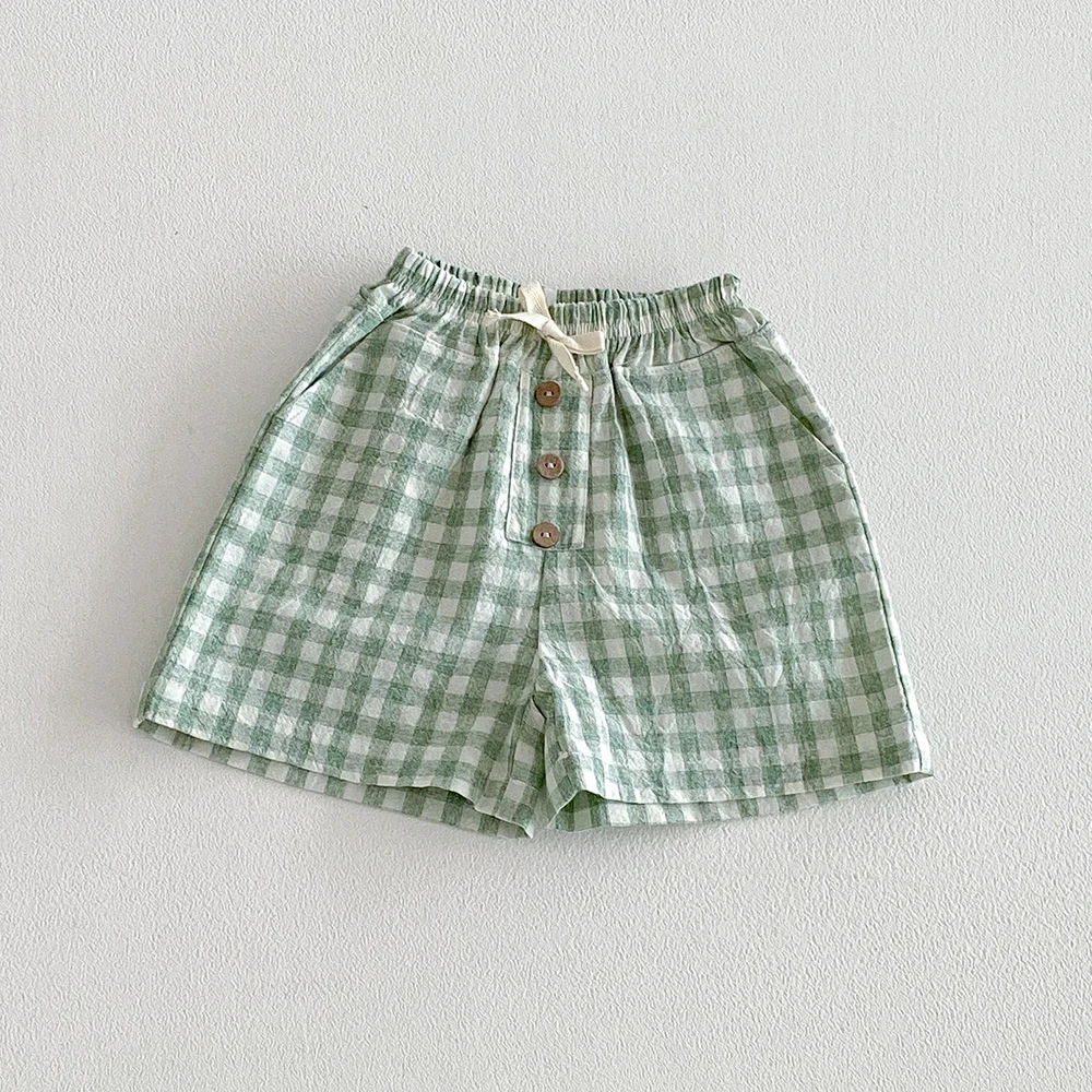 Ropa para Niños, Pantalones Cortos de Lino y Algodón para Niños, Pantalones Cortos a Cuadros de Verano para Niños Pequeñ