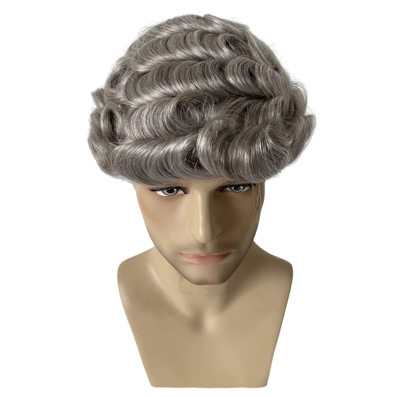 Mongolian Virgin Human Hair Hairpiece #580 Grey Front Lace Unit 8x10 Q6 Toupee for White Men