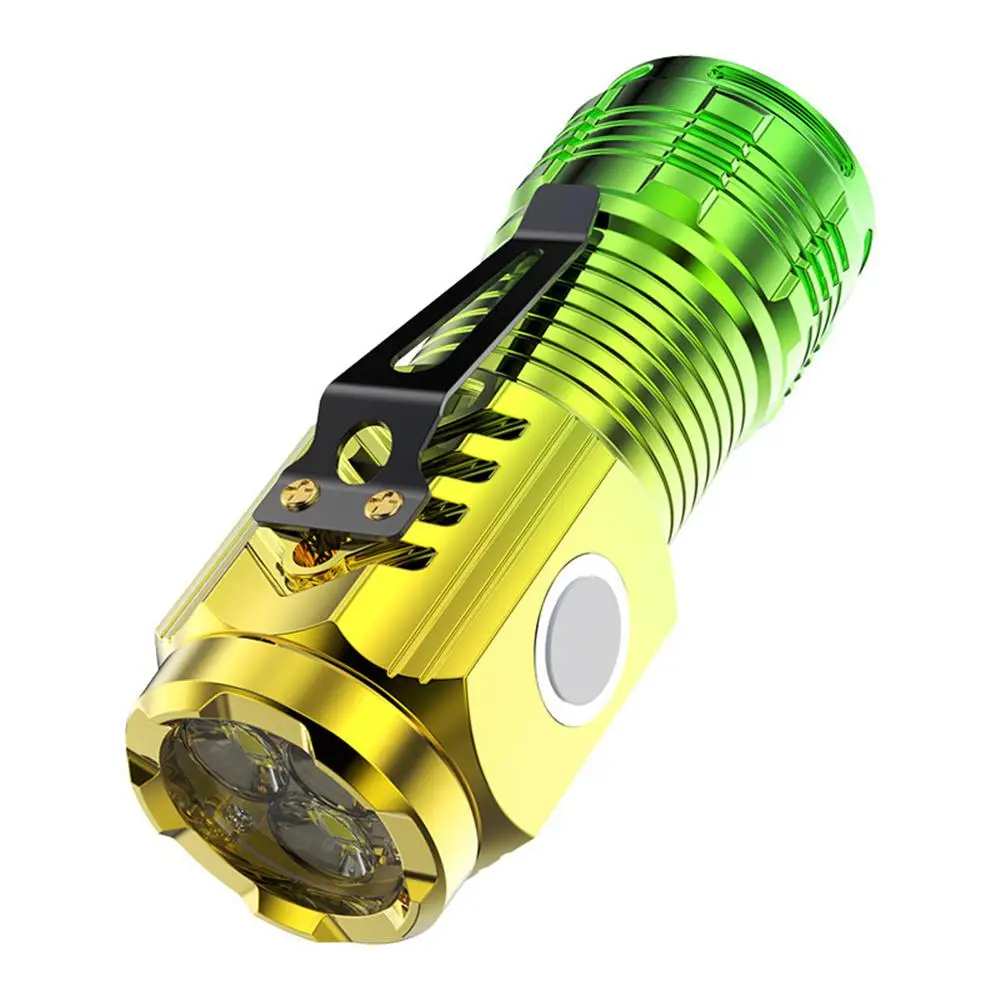 

Outdoor Flashlight Super Portable Chargeable Glare Clip Portable Lighting Three-eyed Monster Flashlight ABS Flashlight