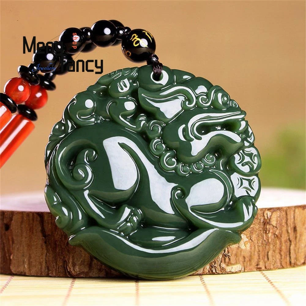 

Natural Hetian Jade Kirin Pendant Fashion Jewelry Amulets Engraver Mascots Charms Men Women Necklace Couple Luxury Fine Gifts