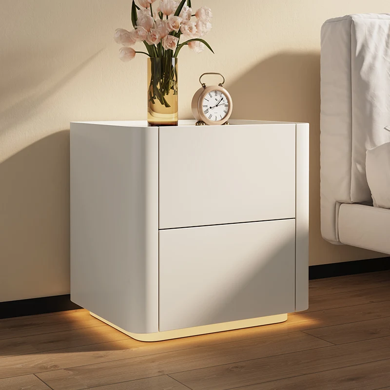 

The product can be customized.Cream style smart solid wood bedside table modern simple ambient light wireless charging