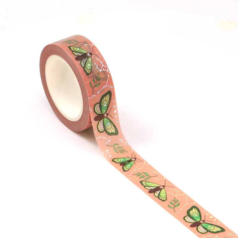 

New 1PC 15mm*10m Foil Moth Halloween Washi Tape Scrapbooking Paper Photo Album Adhesive Masking Tape washi tape tape sticker