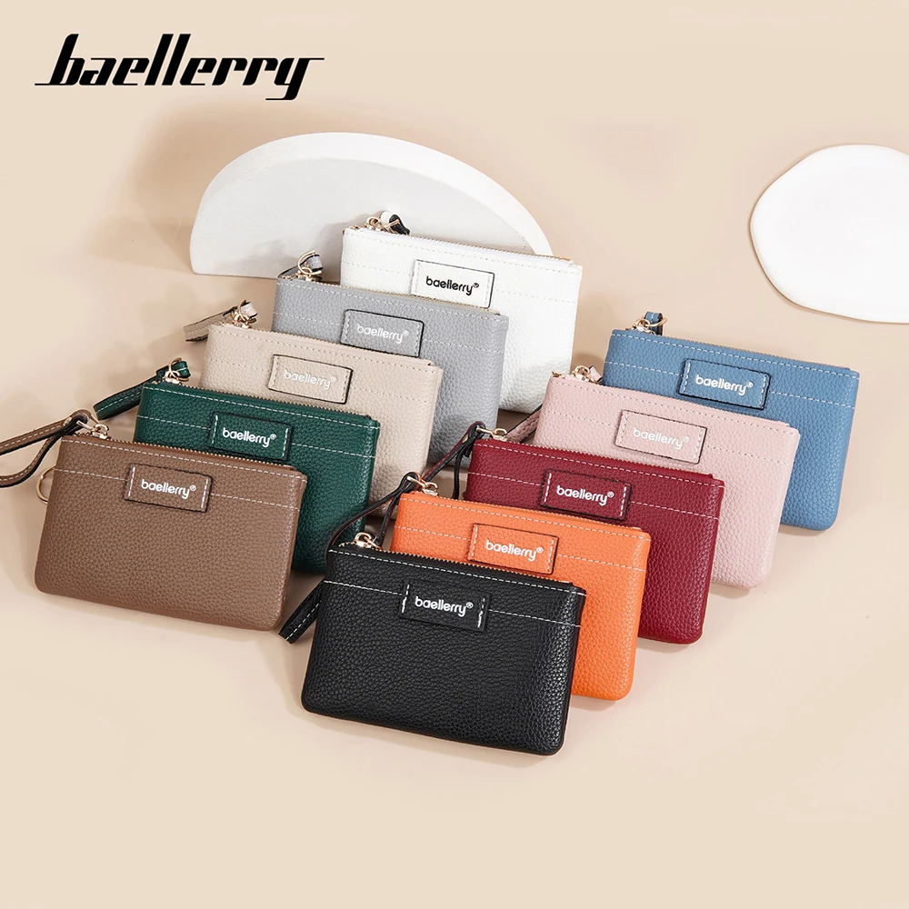 Baellerry Stylish Handheld Wallet for Women, PU Leather Zip Coin Purse with Detachable Chain - Mini Clutch Organizer & Keychain
