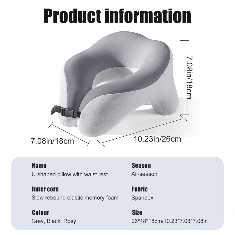 3D 여행용 목베개 메모리폼 U자형 헤드레스트 (자동차, 비행기, 가정 및 사무실용) 조절 가능 통기성 압력 완화