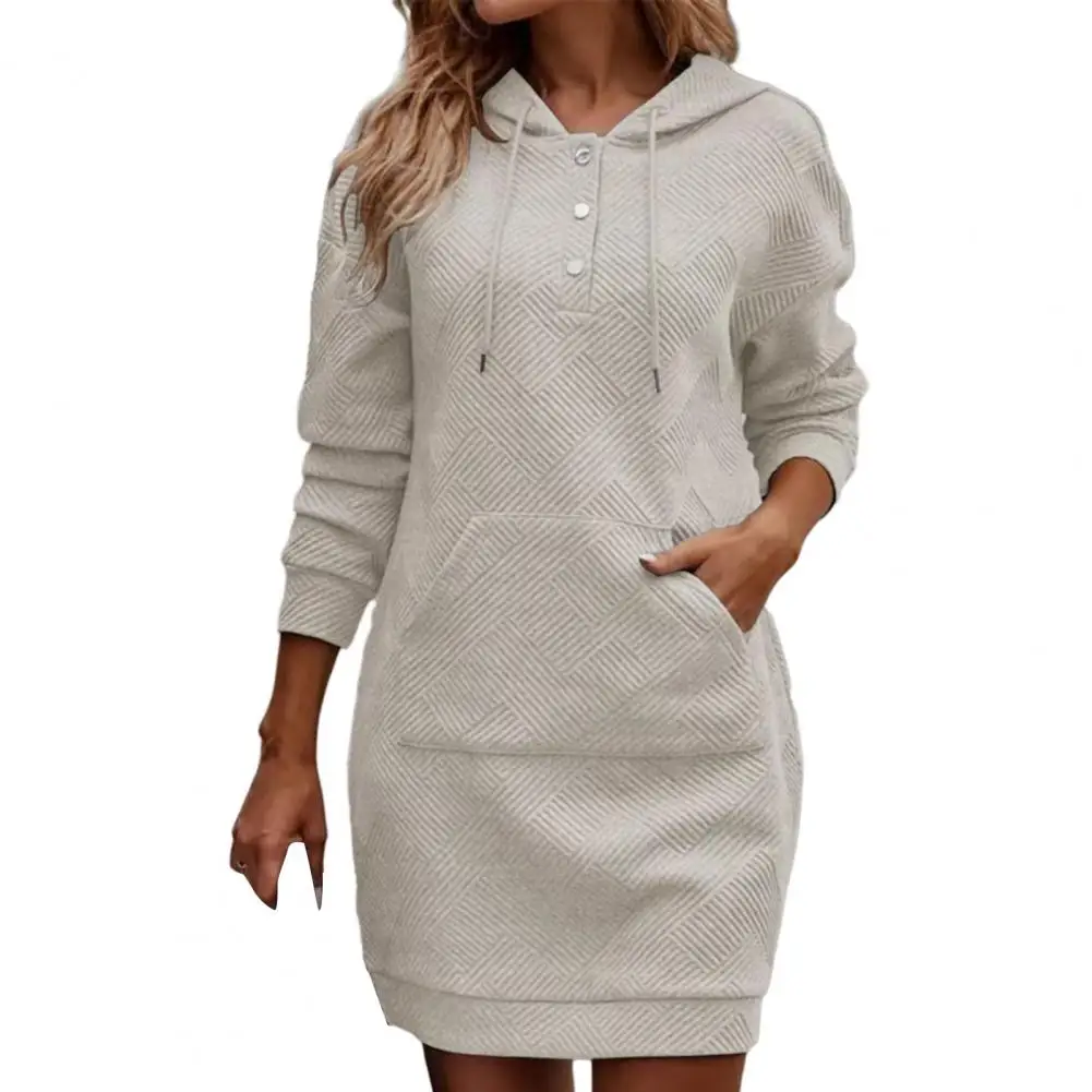 

Fashion Casual Solid Color Hoodie Dress Women Hooded Drawstring Long Sleeve Pocket Women Pullover Mini Dress Streetwear