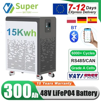 แบตเตอรี่ LiFePO4 48V 300Ah 15Kwh พร้อมล้อ 6000 รอบการใช้งาน ระบบ BMS 51.2V 100Ah 600Ah สำหรับเก็บพลังงานแสงอาทิตย์ แบตเตอรี่ลิเธียม มีสินค้าในสต็อก EU 1