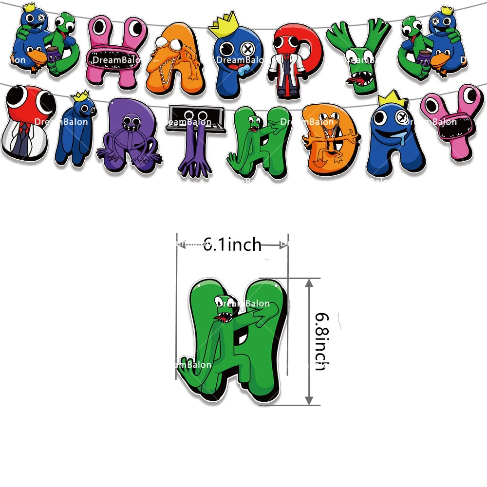 thumbnail image 1 of Pancarta de decoración para fiesta de cumpleaños de Rainbow Friend, adorno para tarta, juego de terror, vajilla de Rainbow Friend, globos, suministros para fiesta, 1 of 4