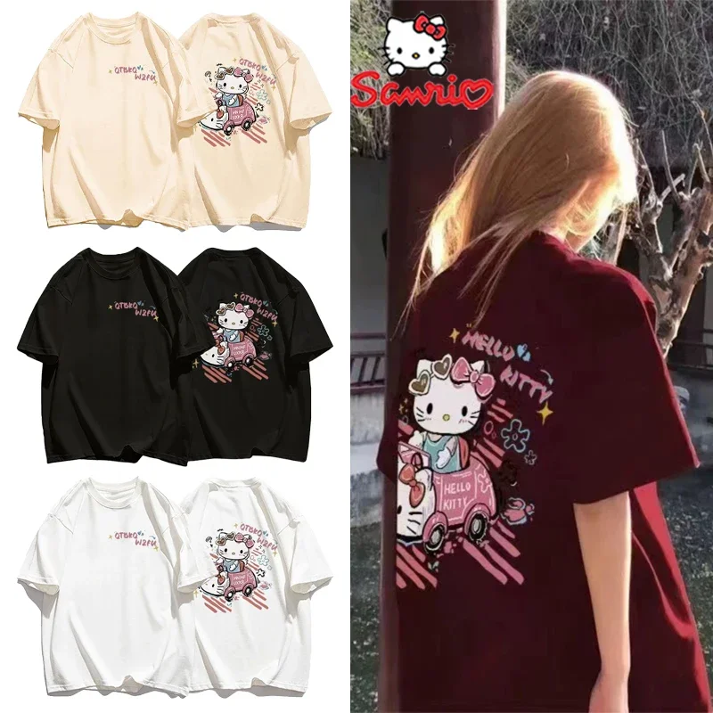 

Sanrio Hello Kitty Cartoon Short Sleeve Cute Girls Y2k Summers Loose Hip-hop Printed Top Street Casual T-shirts Gift For Couples