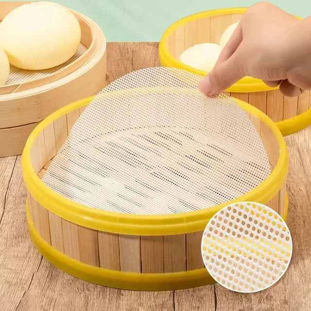 Tapis de cuisson antiadhésif en Silicone blanc et bambou, pour cuiseur à vapeur, Dim Sum, pour Restaurant, cuisine sous les cuiseurs à vapeur, outils de cuisine réutilisables 1