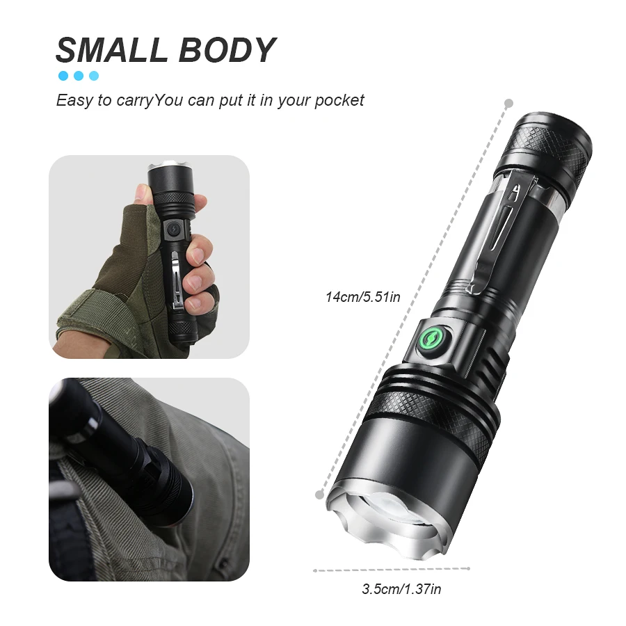 Description Picture 3 of itemPowerful White Laser Flashlight 2000m Super Bright LED Flashlight Al Alloy Waterproof Zoom Torch Lamp USB Camping Lantern