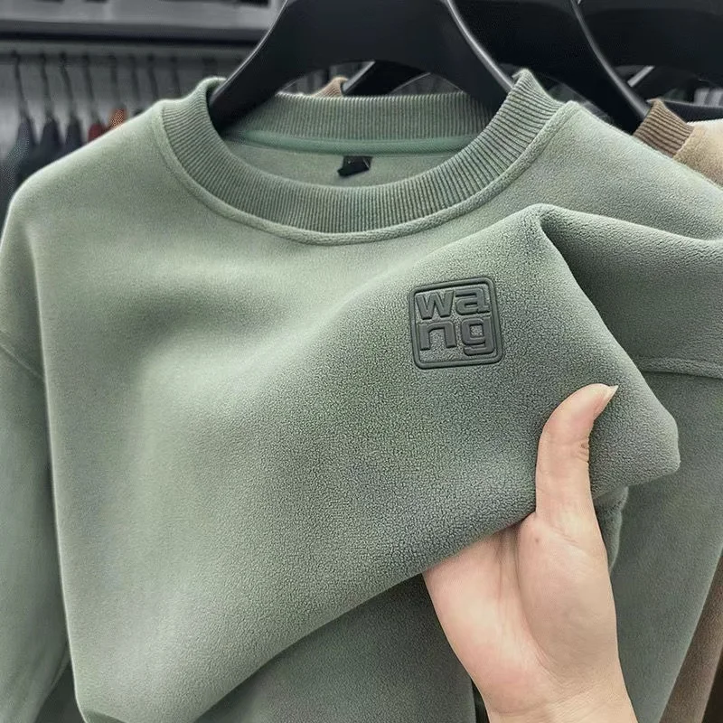 

Men's warm hoodie, casual round neck T-shirt, winter fleece top, sports pullover, fashionable and classic sweater, high-quality