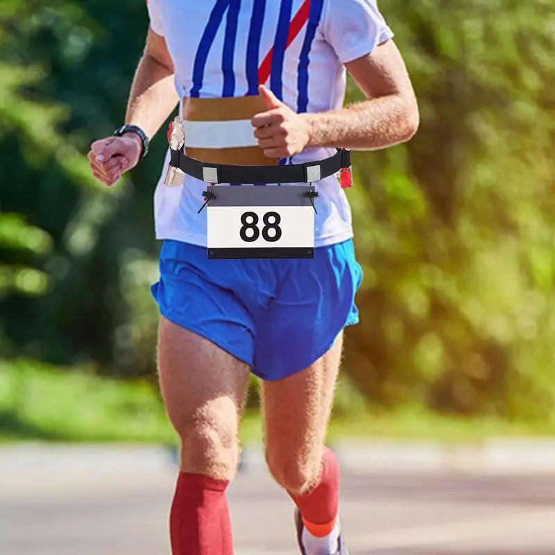 Marathon Race Number Belt Elastic Race Belt Running Hydration Belt With Gel Holder Lightweight Breathable For TriathlonMarathon 4
