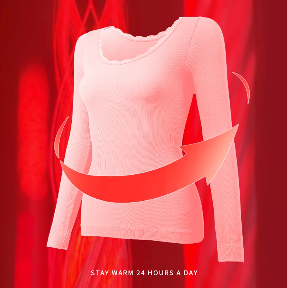 Women'S Thermal Underwear Autumn Winter Bottoming Shirt Long-Sleeved T-Shirt Thin Thermal Top Inner Warmer Set Skin
