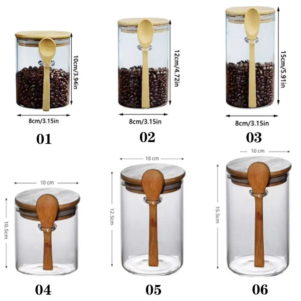Leakproof Storage Glass Jar with Bamboo Lid Transparent Coffee Bar Station Organizer Moisture Proof 6