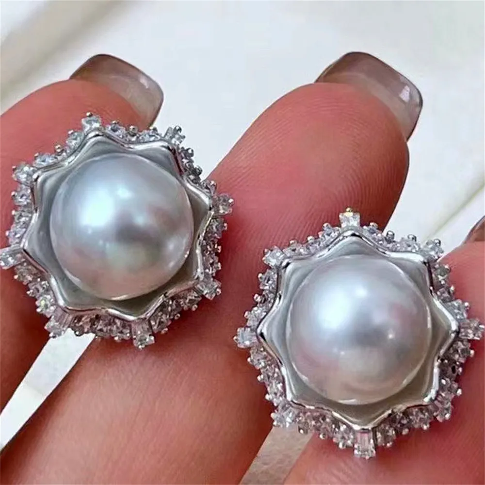 

DIY pearl earrings accessories S925 sterling silver jewelry fashion concealer earrings female empty holder Fit 11-12mm beads