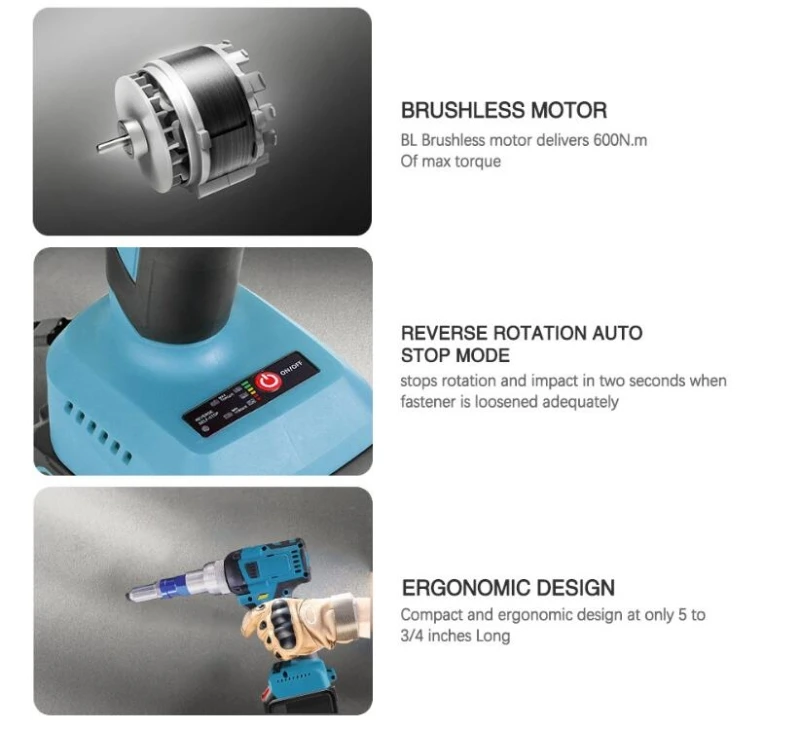 2.4-4.8mm Electric Rivet Gun Brushless Drill Insert Automatic Riveting Tool Screwdriver Power Tool For Makita 18V Battery
