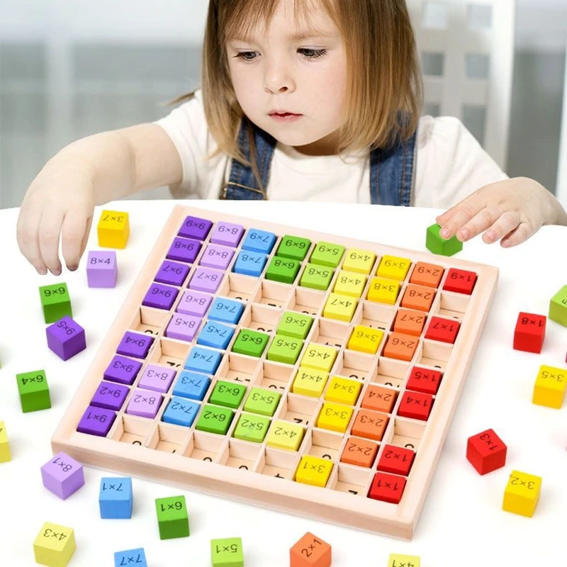 Wooden Multiplication Board Game 81 Cubes Blocks Montessori 9*9 Times Table Tray with Answers Preschool Learning Toys Gift