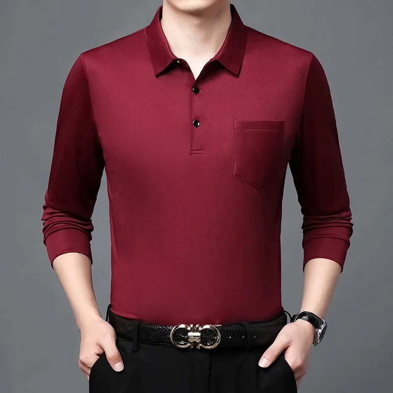 

Spring and Autumn Men's Pullover Button Polo Solid Vacation Long Sleeve T-shirt Polo Fashion England Style Casual Formal Tops